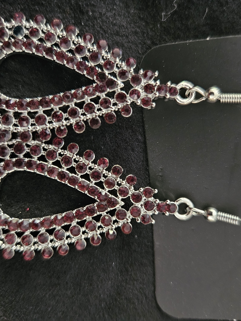 paparazzi Silver-Tone Teardrop Earrings with Deep Burgundy Crystals